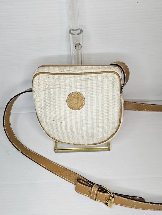 Authentic Vintage Fendi Striped Logo Canvas & Leather Crossbody Shoulder Y2K - Picture 3 of 16